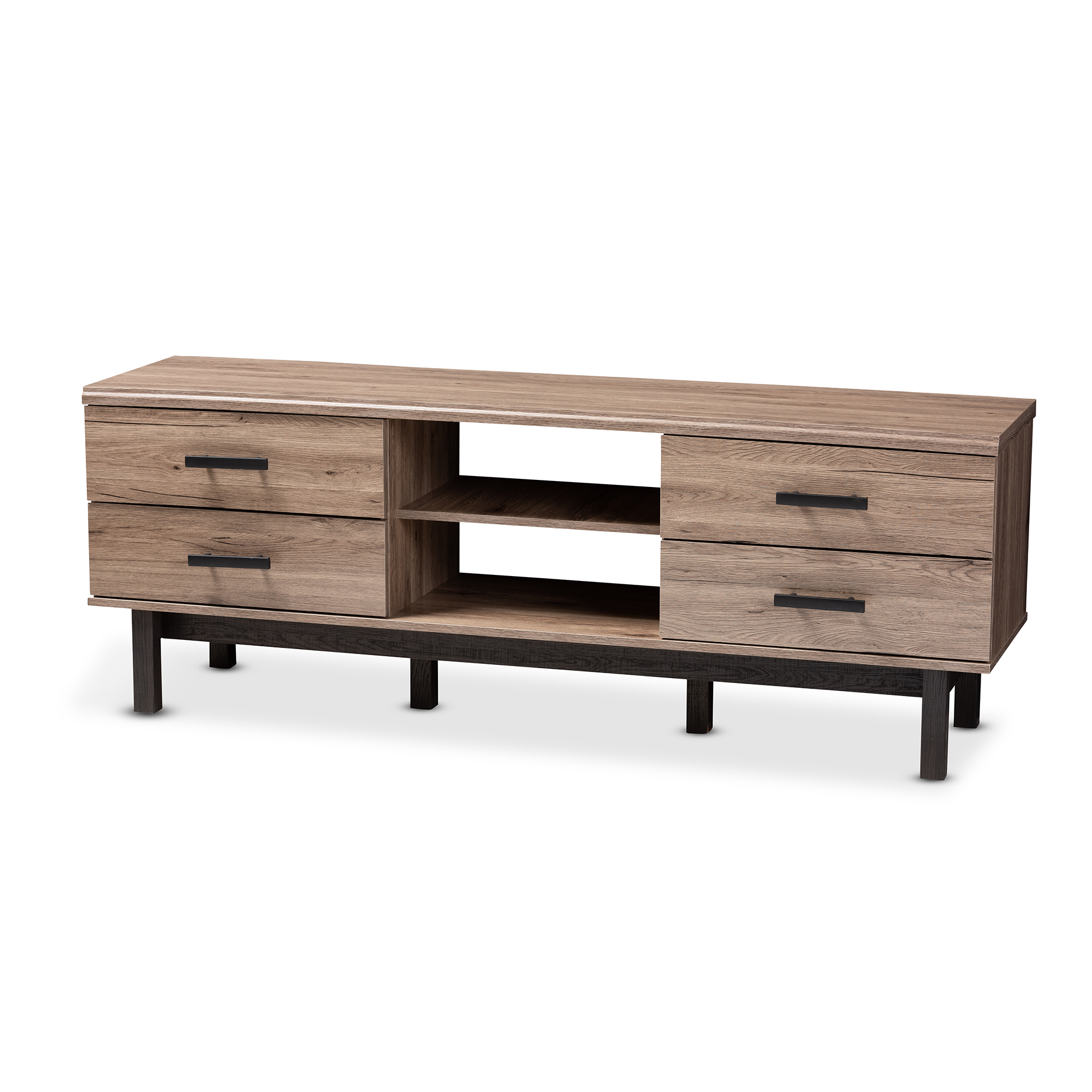 Baxton Studio Arend Modern and Contemporary Two-Tone Oak and Ebony Wood 4-Drawer TV Stand